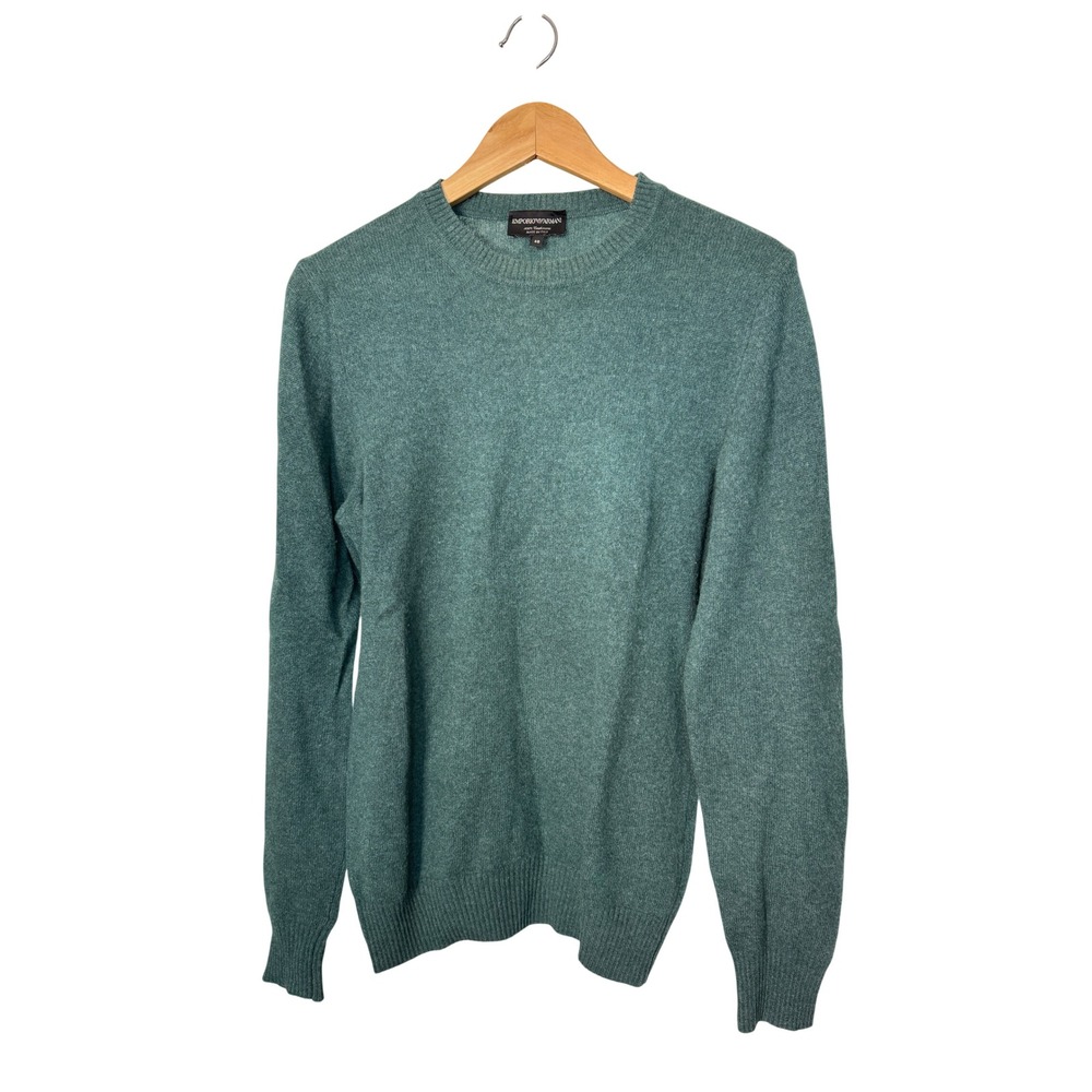 Emporio Armani Mens 100% Cashmere Crewneck Sweater Teal Green IT 46
